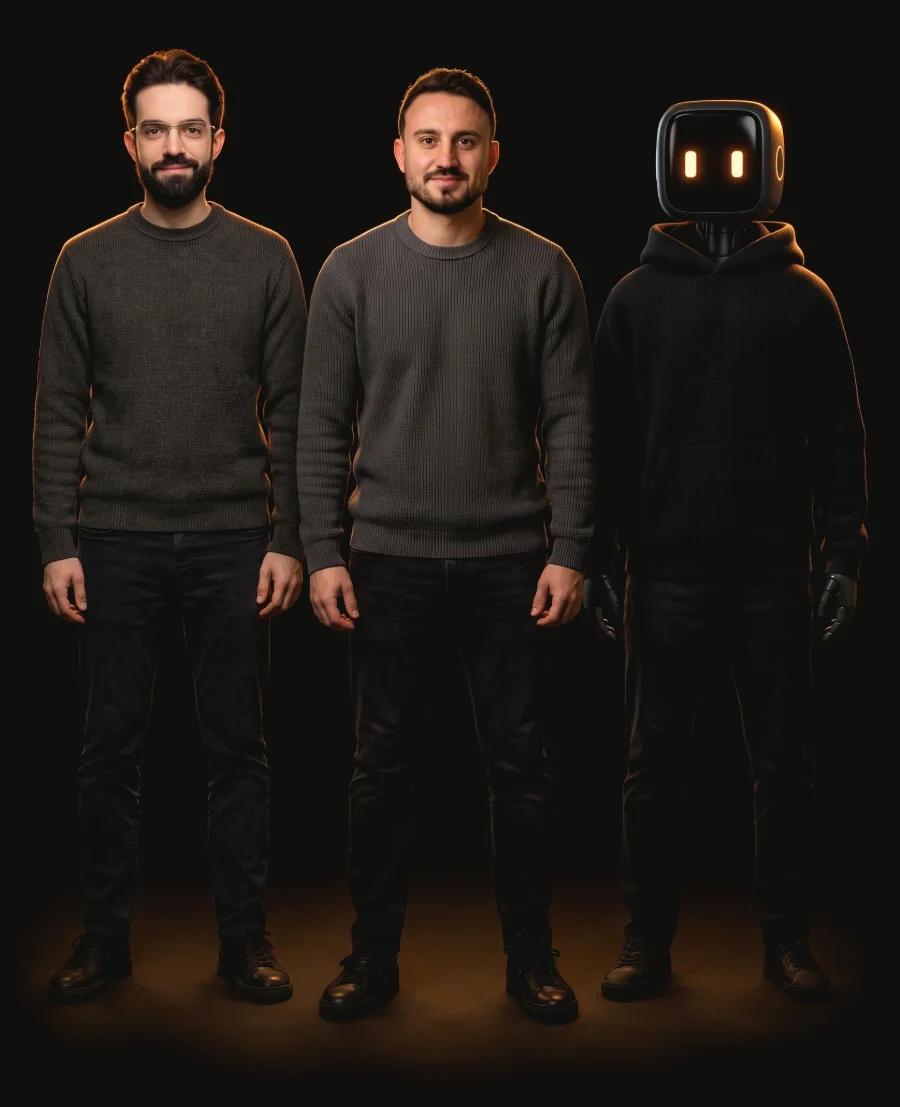 Oliver Kol and Dr. Grygoriy Bakalor with the DEVLPR character